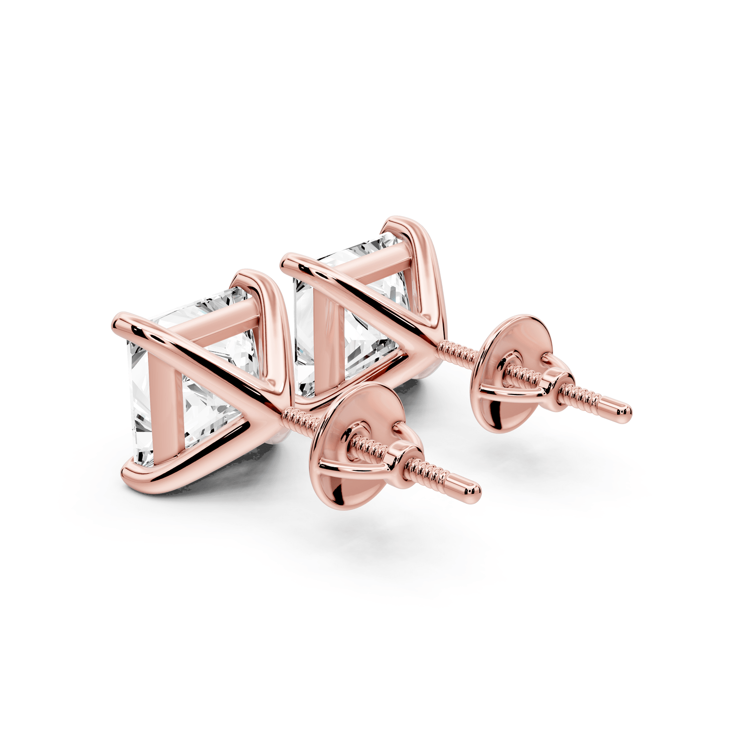 Aura - 5ct 14k rose gold Princess - Cut Diamond Stud Earrings - Mr. Alex Jewelry