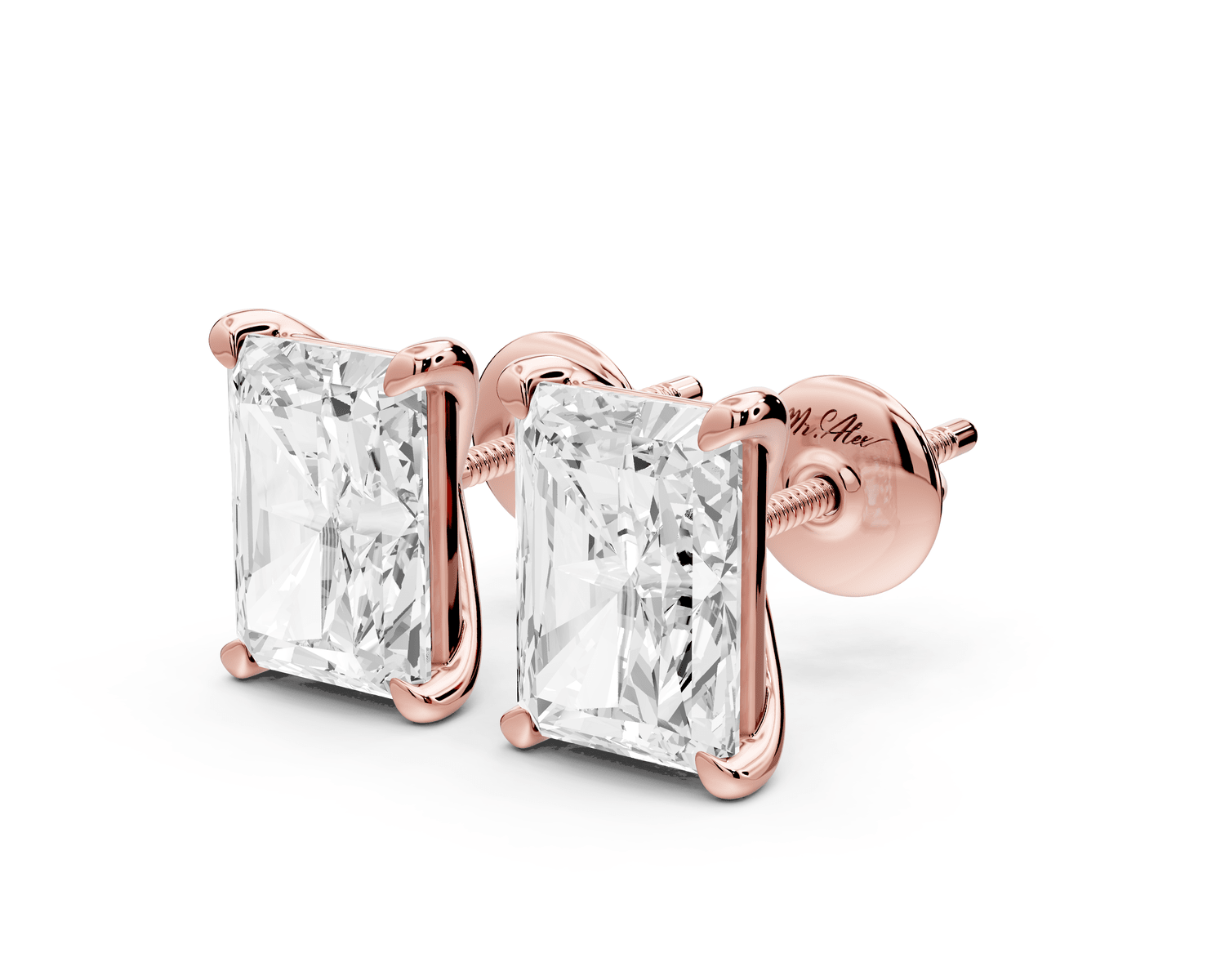 Aura - 5ct 14k rose gold Radiant - Cut Diamond Stud Earrings - Mr. Alex Jewelry