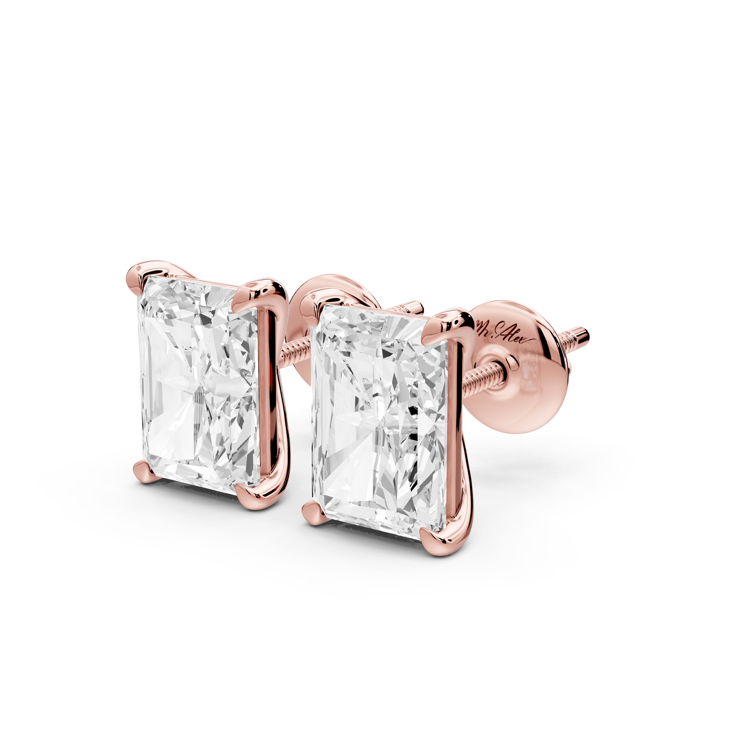 Aura - 5ct 14k rose gold Radiant - Cut Diamond Stud Earrings - Mr. Alex Jewelry
