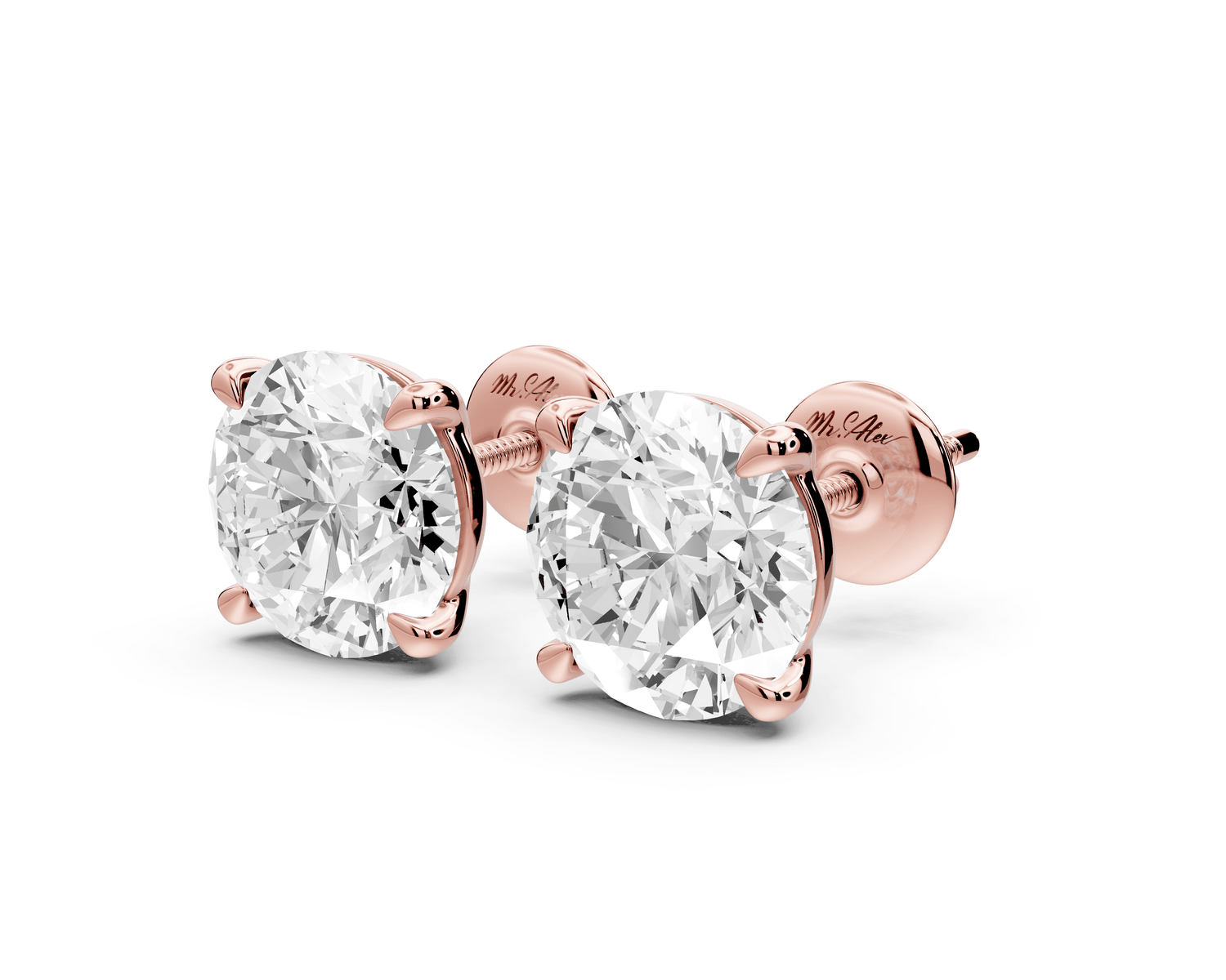 Aura - 5ct 14k rose gold Round - Cut Diamond Stud Earrings - Mr. Alex Jewelry