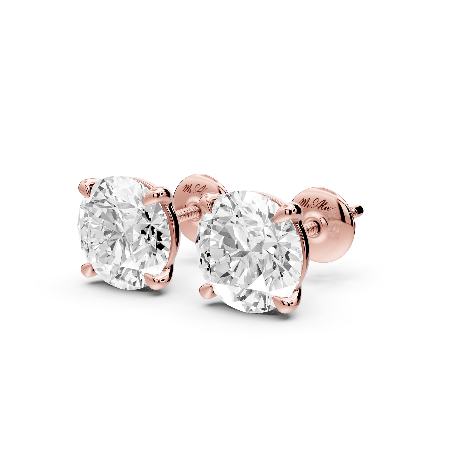 Aura - 5ct 14k rose gold Round - Cut Diamond Stud Earrings - Mr. Alex Jewelry