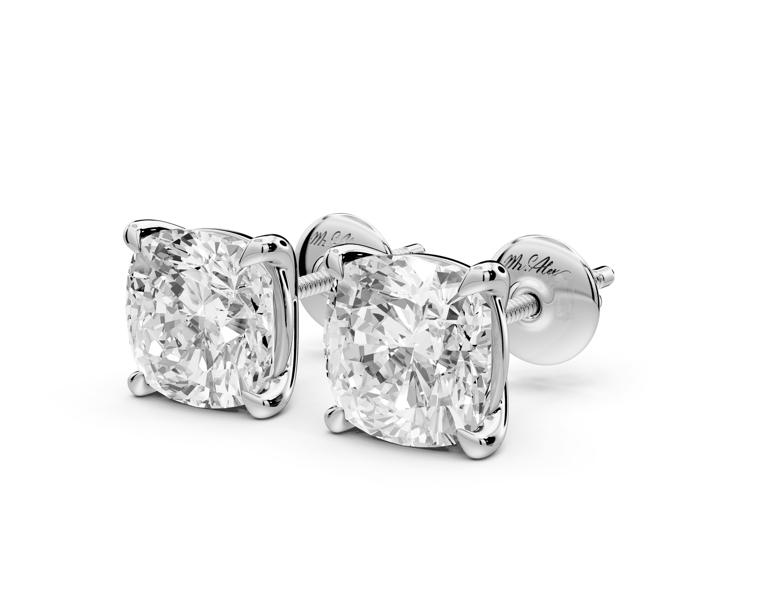 Aura - 5ct 14k white gold Cushion - Cut Diamond Stud Earrings - Mr. Alex Jewelry
