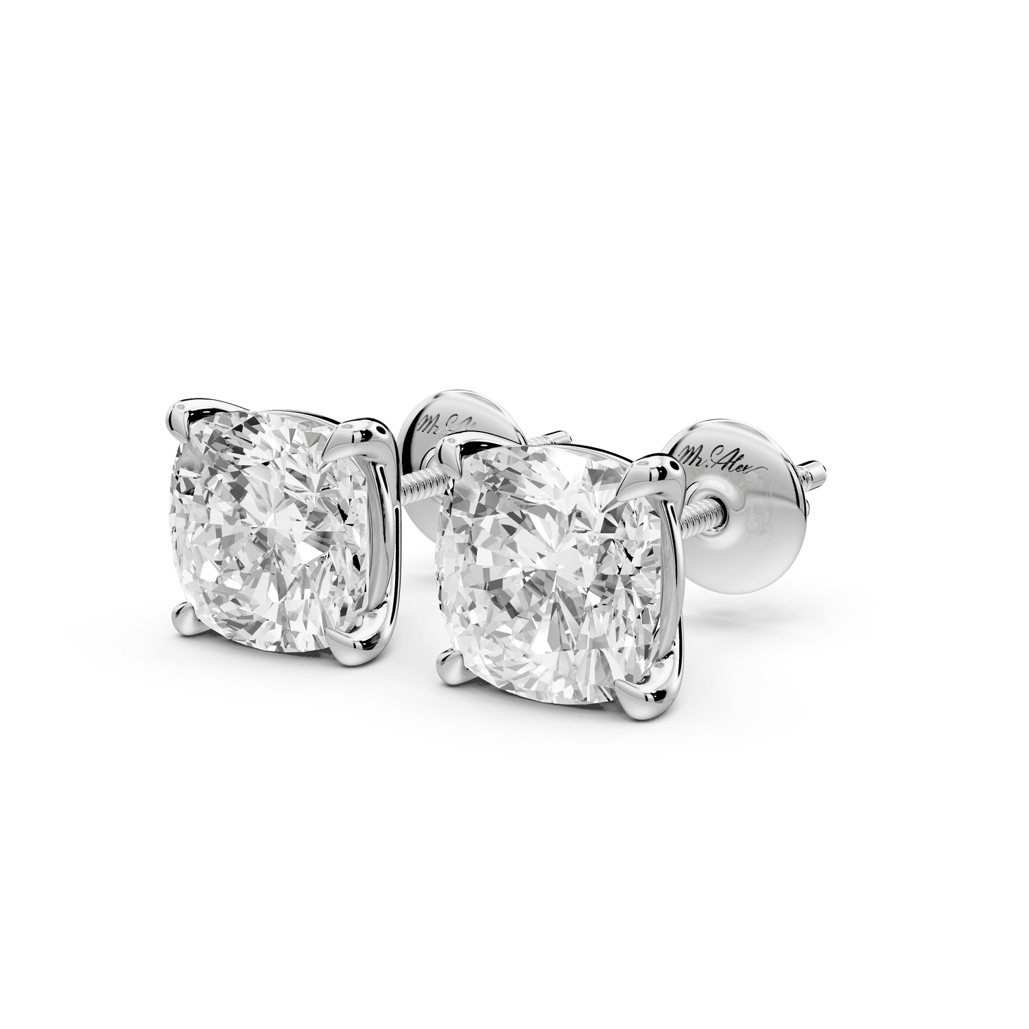 Aura - 5ct 14k white gold Cushion - Cut Diamond Stud Earrings - Mr. Alex Jewelry