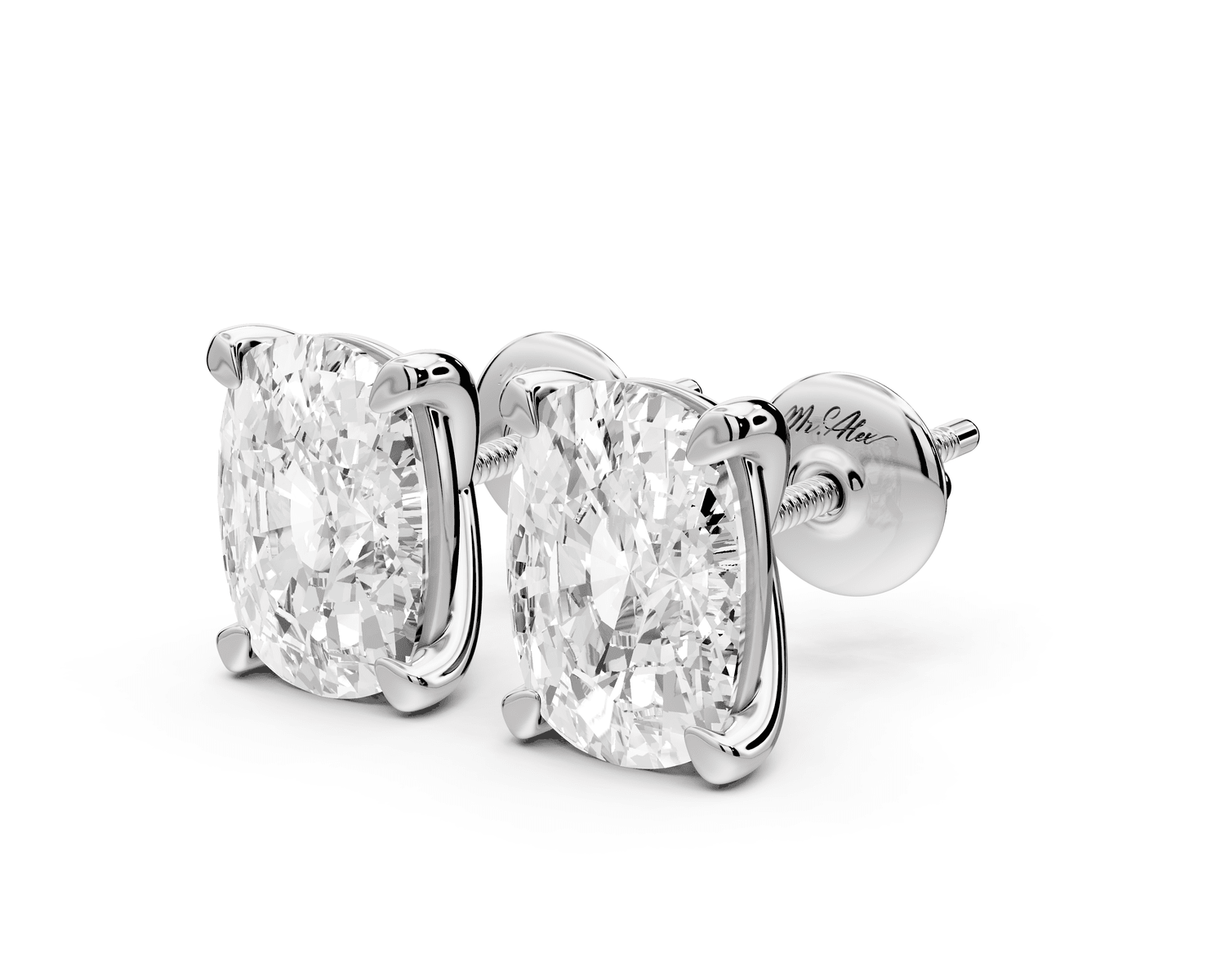 Aura - 5ct 14k white gold Elgcushion - Cut Diamond Stud Earrings - Mr. Alex Jewelry