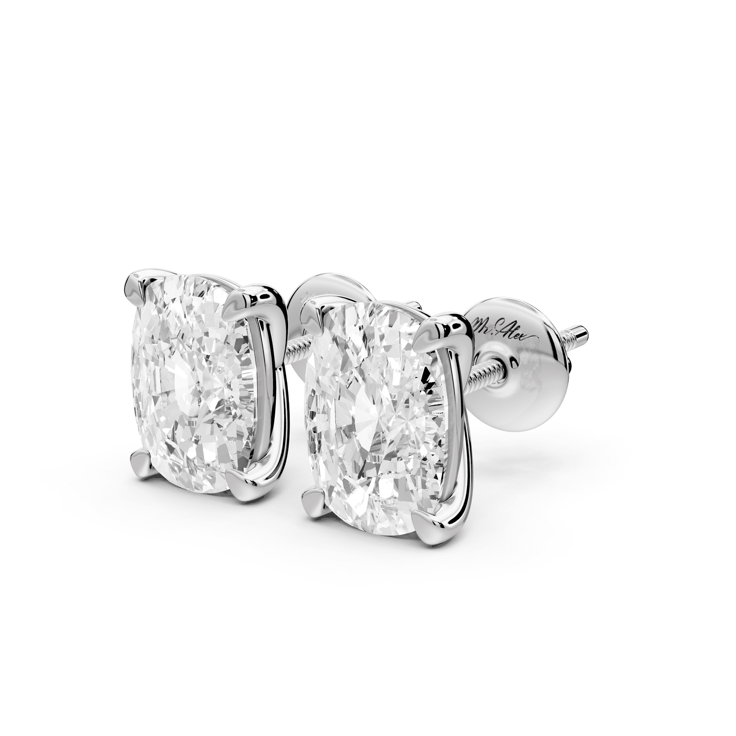Aura - 5ct 14k white gold Elgcushion - Cut Diamond Stud Earrings - Mr. Alex Jewelry