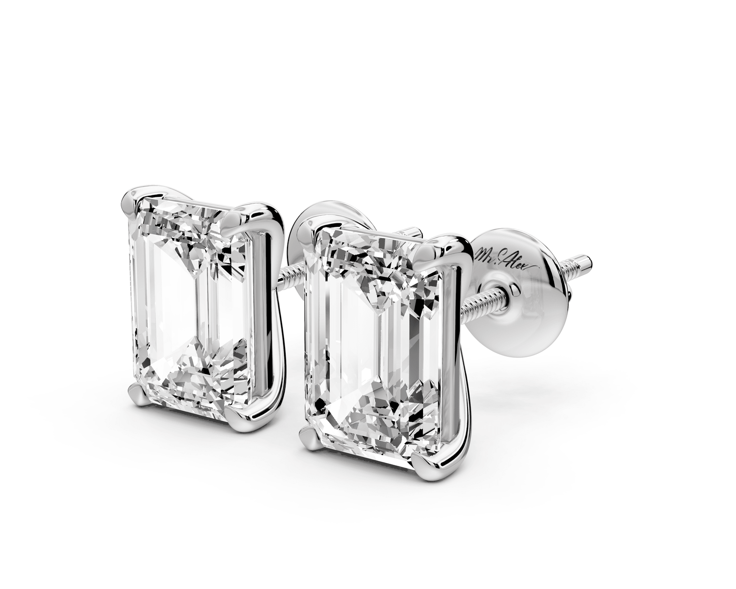 Aura - 5ct 14k white gold Emerald - Cut Diamond Stud Earrings - Mr. Alex Jewelry
