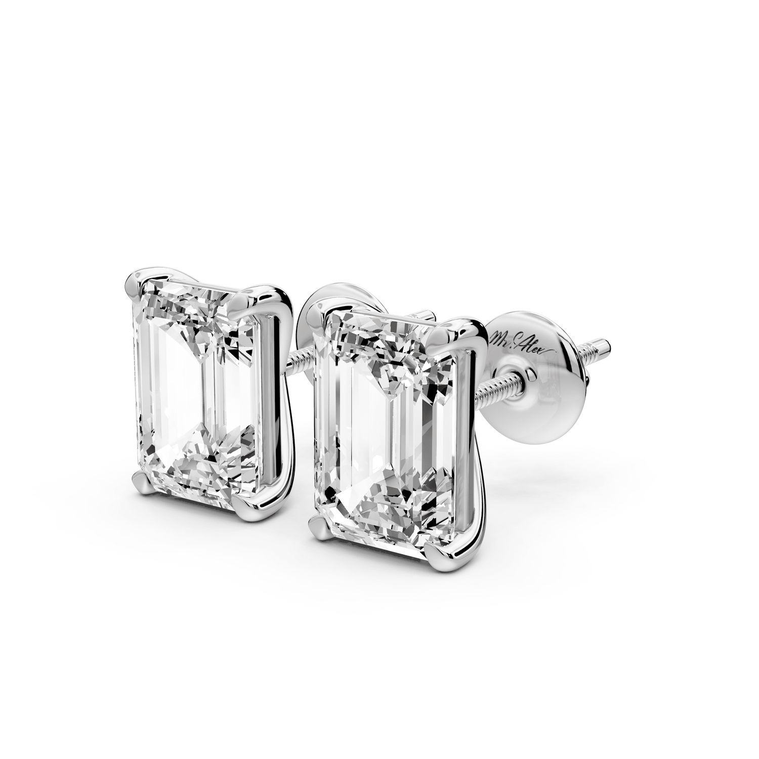 Aura - 5ct 14k white gold Emerald - Cut Diamond Stud Earrings - Mr. Alex Jewelry