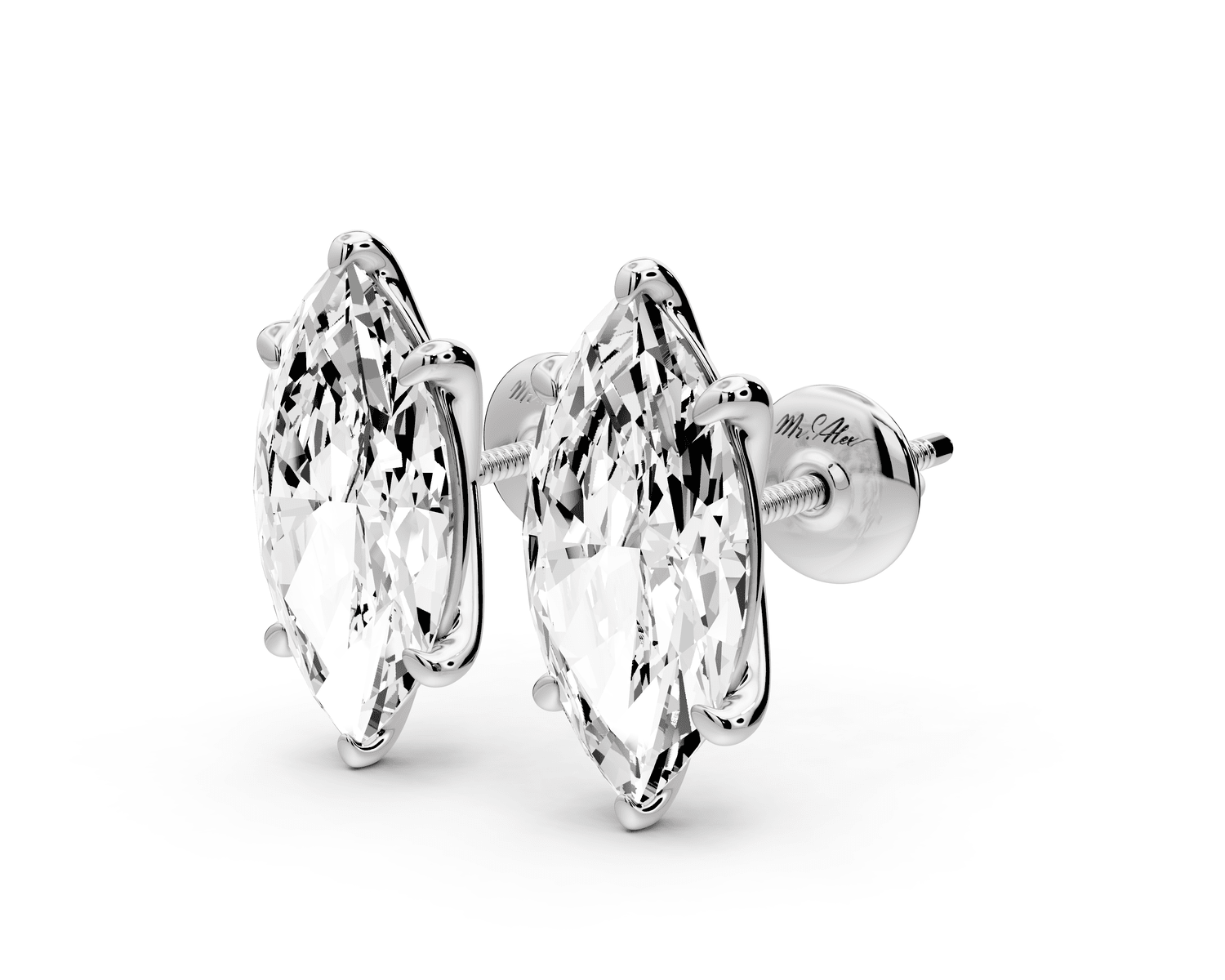 Aura - 5ct 14k white gold Marquise - Cut Diamond Stud Earrings - Mr. Alex Jewelry
