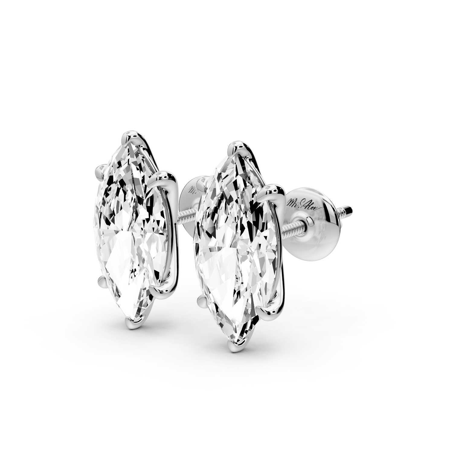 Aura - 5ct 14k white gold Marquise - Cut Diamond Stud Earrings - Mr. Alex Jewelry