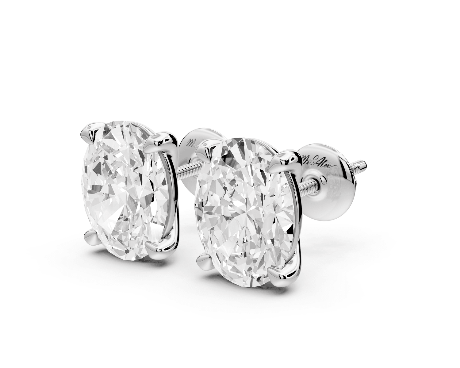 Aura - 5ct 14k white gold Oval - Cut Diamond Stud Earrings - Mr. Alex Jewelry
