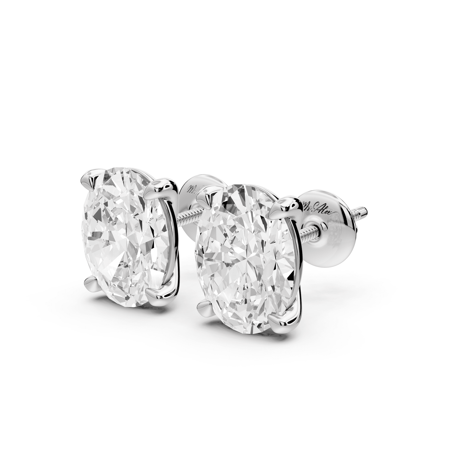 Aura - 5ct 14k white gold Oval - Cut Diamond Stud Earrings - Mr. Alex Jewelry