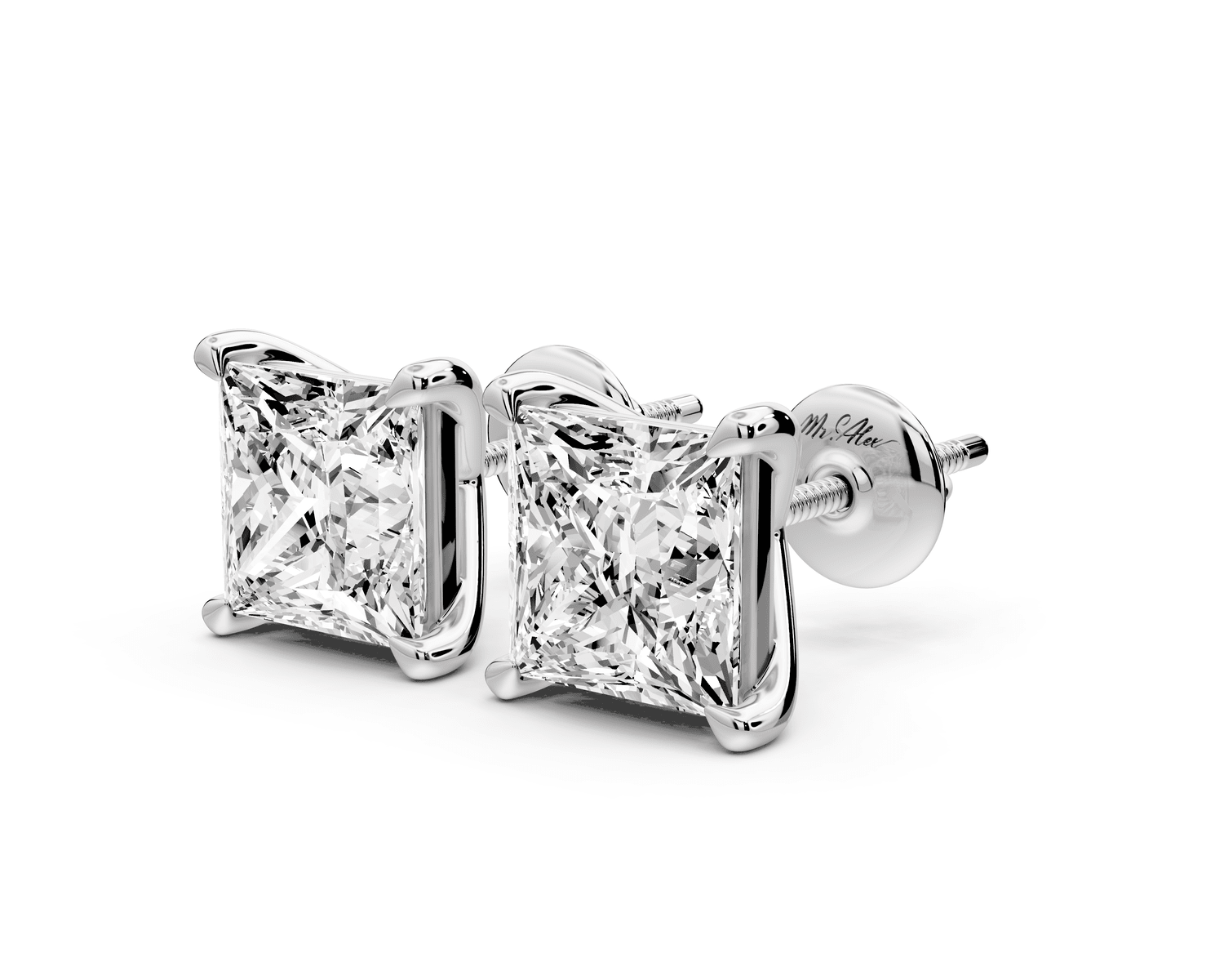 Aura - 5ct 14k white gold Princess - Cut Diamond Stud Earrings - Mr. Alex Jewelry