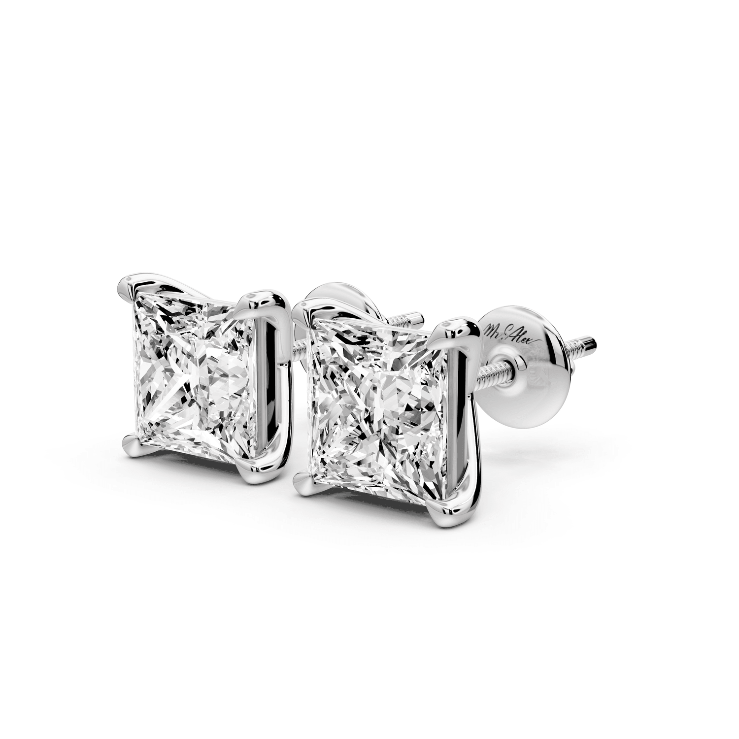 Aura - 5ct 14k white gold Princess - Cut Diamond Stud Earrings - Mr. Alex Jewelry