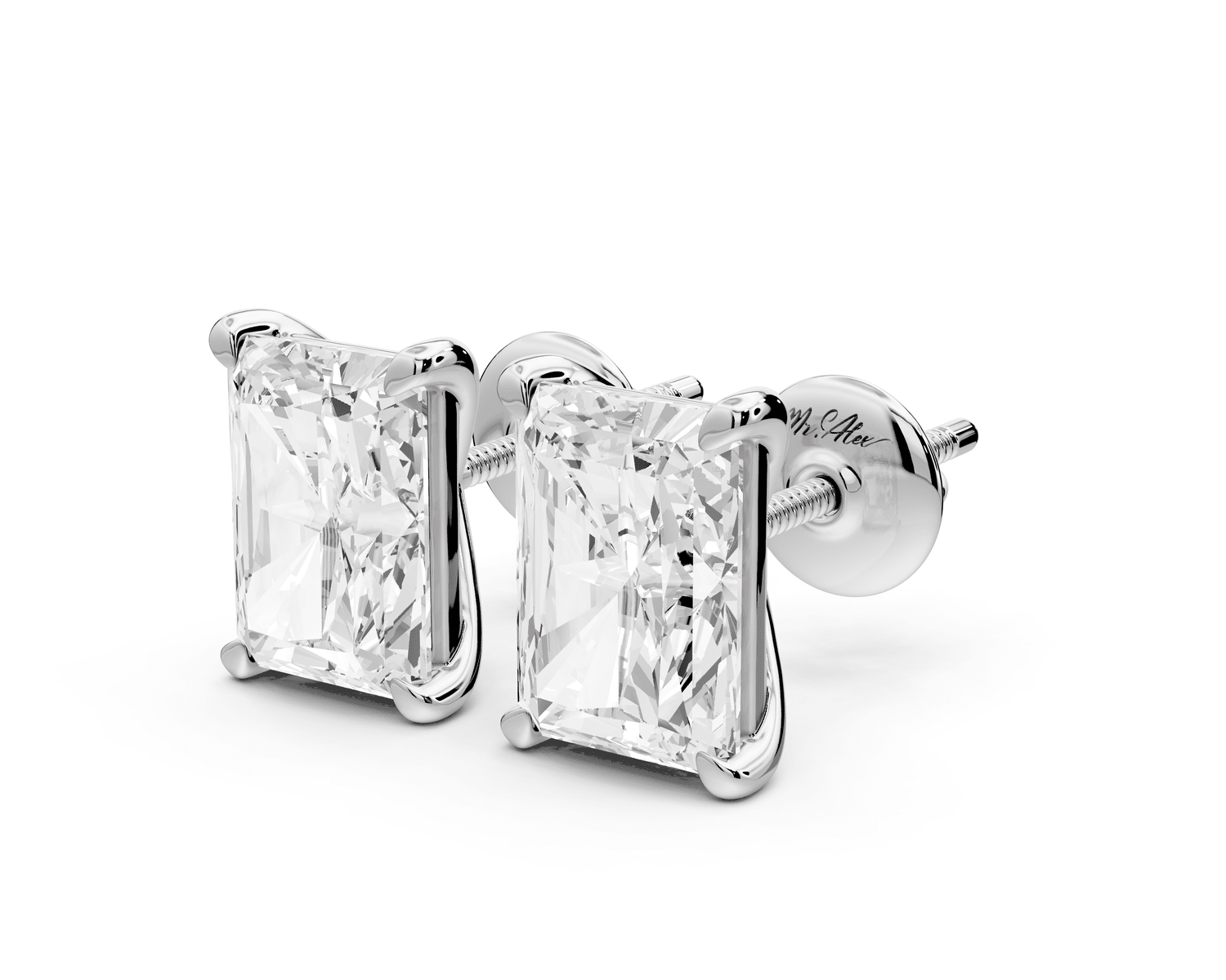 Aura - 5ct 14k white gold Radiant - Cut Diamond Stud Earrings - Mr. Alex Jewelry