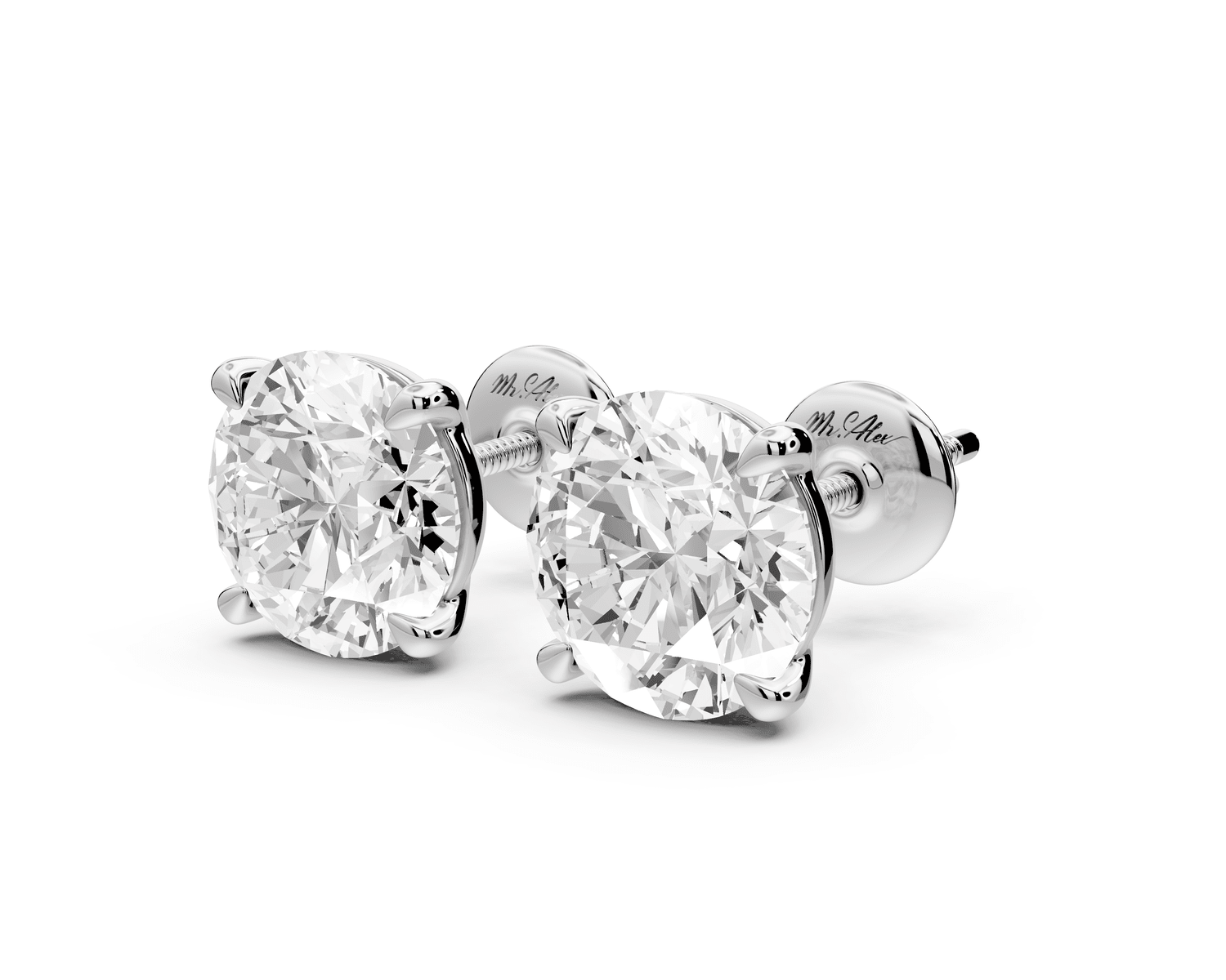 Aura - 5ct 14k white gold Round - Cut Diamond Stud Earrings - Mr. Alex Jewelry