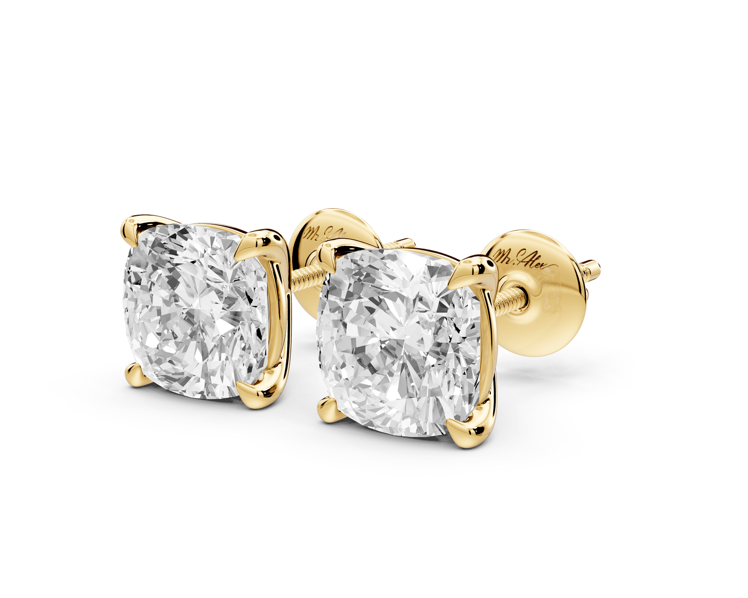 Aura - 5ct 14k yellow gold Cushion - Cut Diamond Stud Earrings - Mr. Alex Jewelry