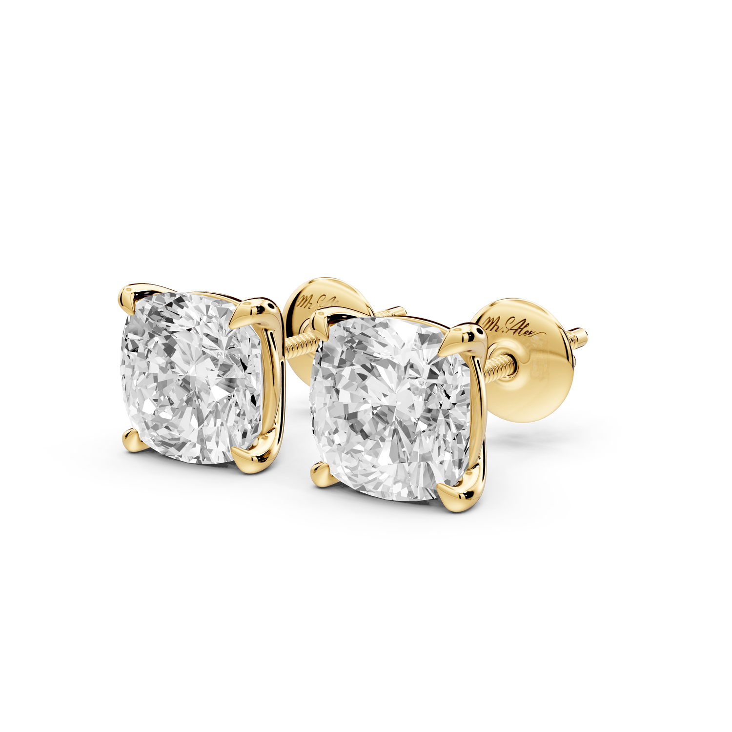 Aura - 5ct 14k yellow gold Cushion - Cut Diamond Stud Earrings - Mr. Alex Jewelry
