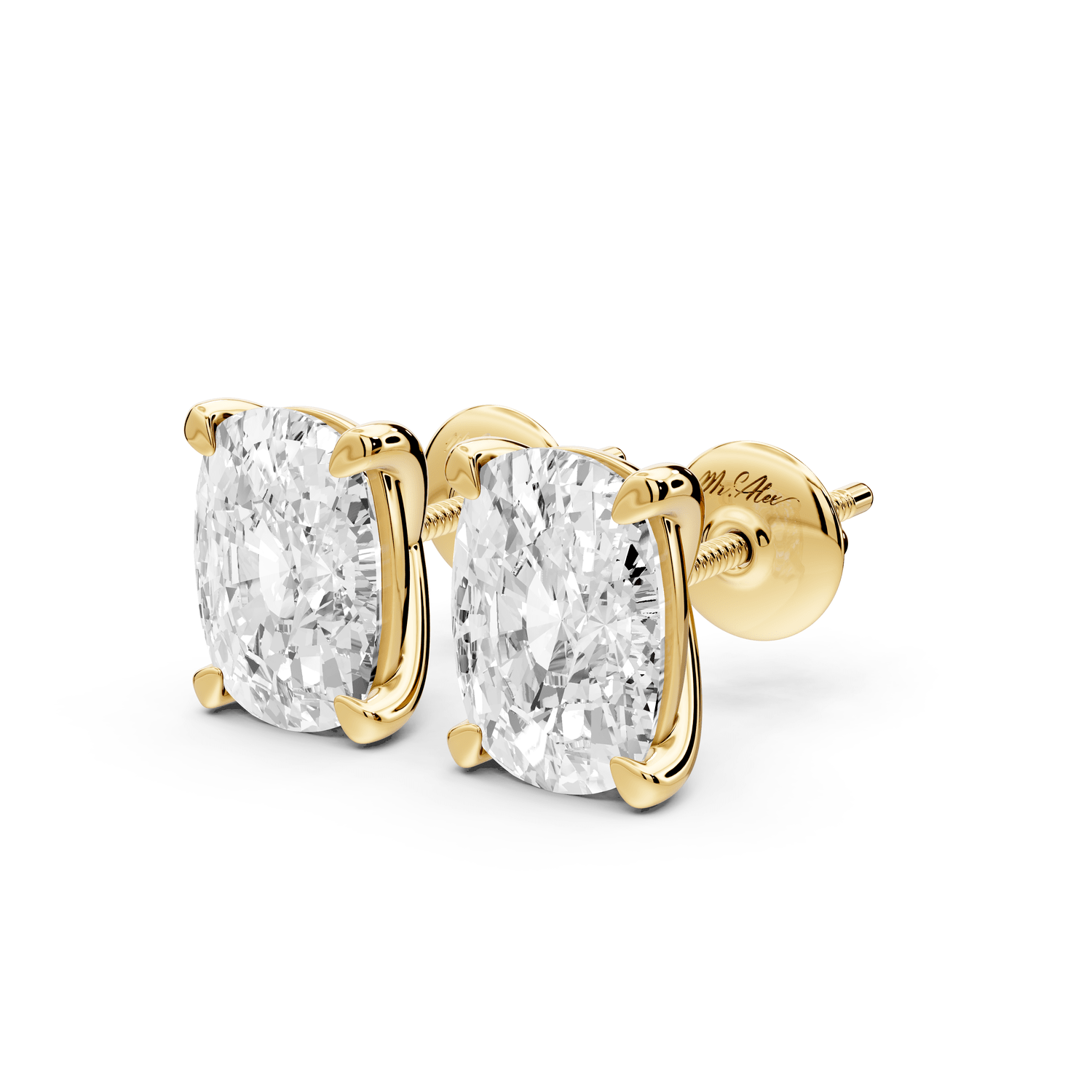 Aura - 5ct 14k yellow gold Elgcushion - Cut Diamond Stud Earrings - Mr. Alex Jewelry