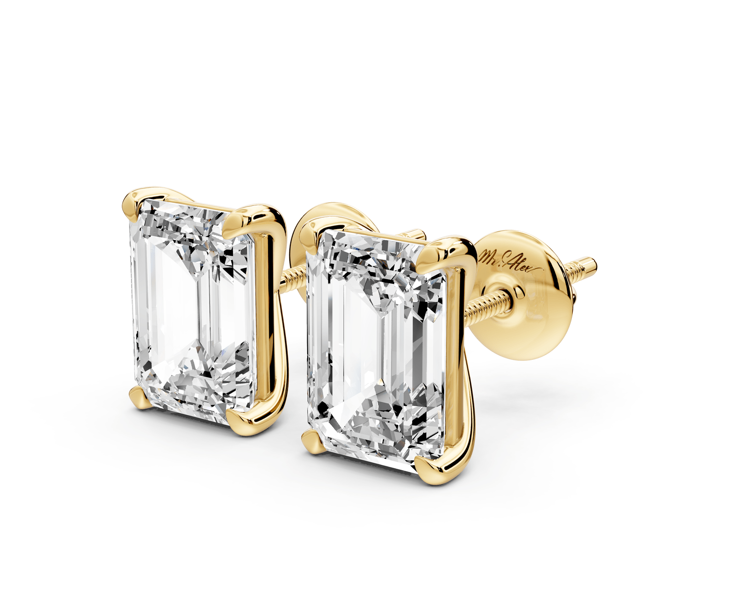 Aura - 5ct 14k yellow gold Emerald - Cut Diamond Stud Earrings - Mr. Alex Jewelry