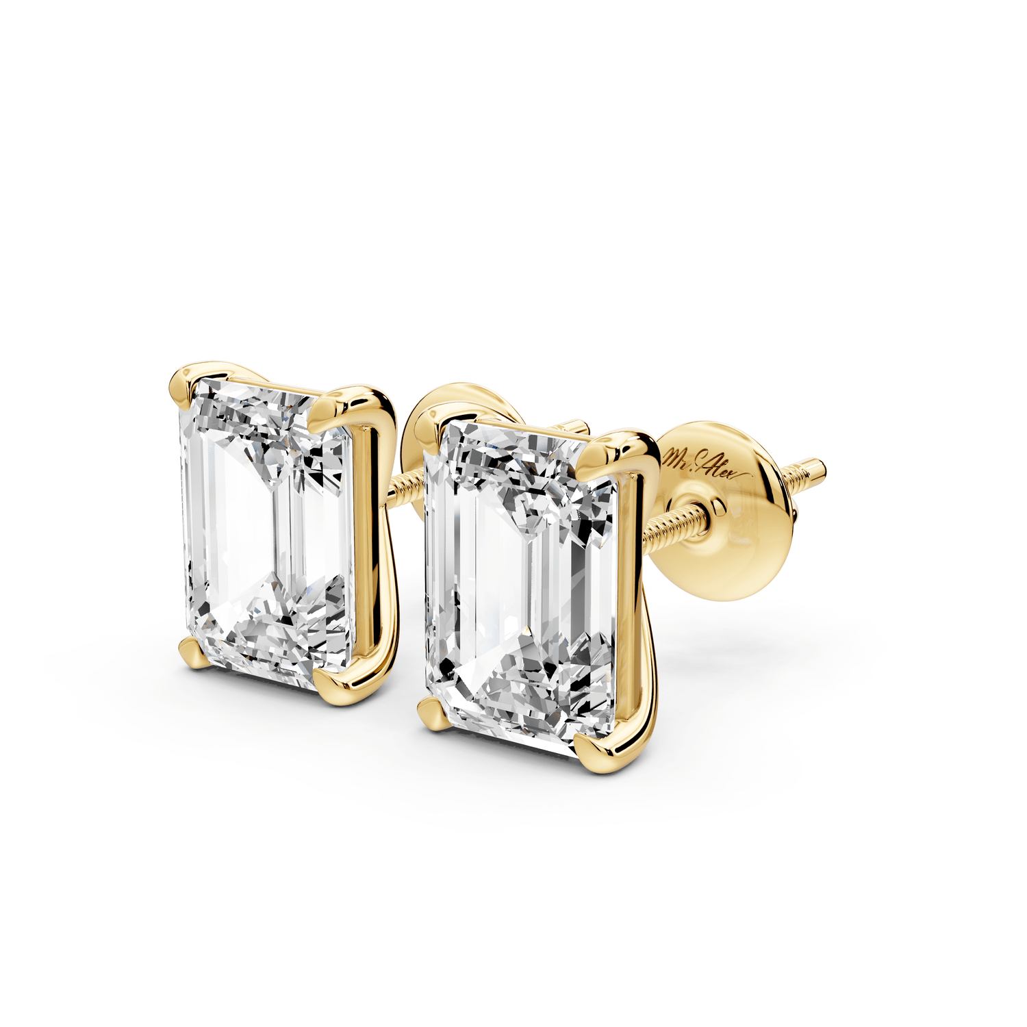 Aura - 5ct 14k yellow gold Emerald - Cut Diamond Stud Earrings - Mr. Alex Jewelry