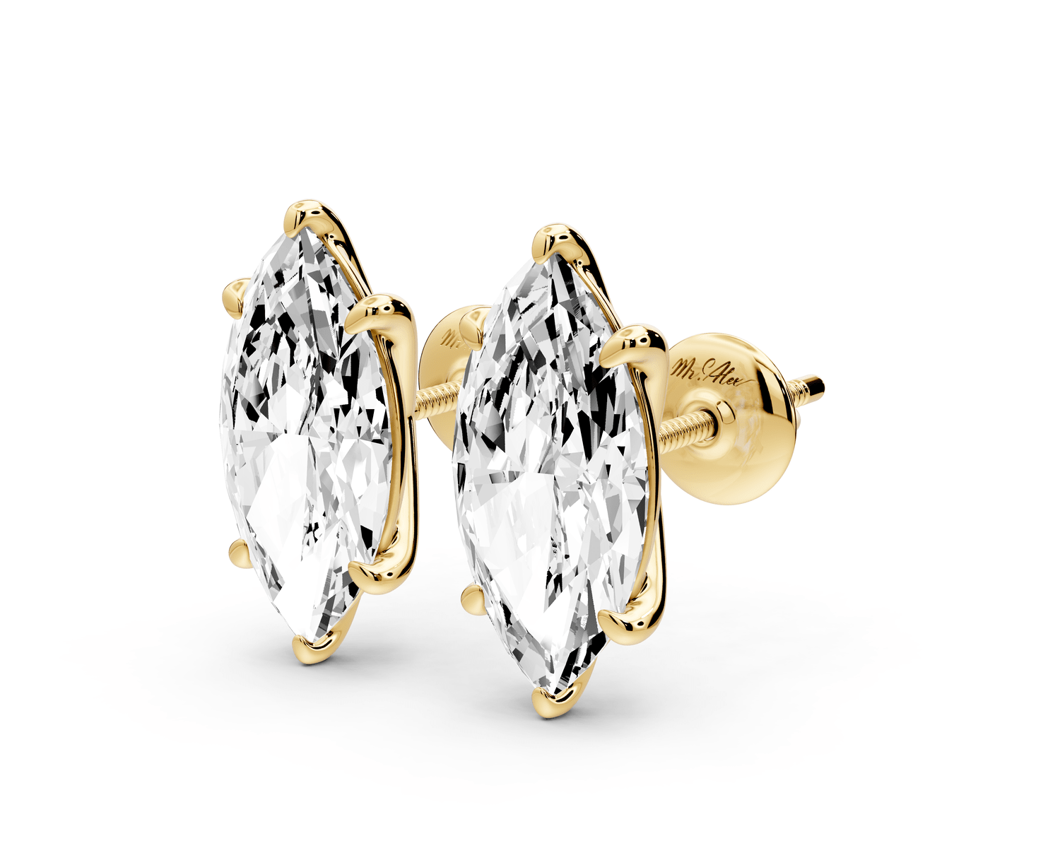 Aura - 5ct 14k yellow gold Marquise - Cut Diamond Stud Earrings - Mr. Alex Jewelry