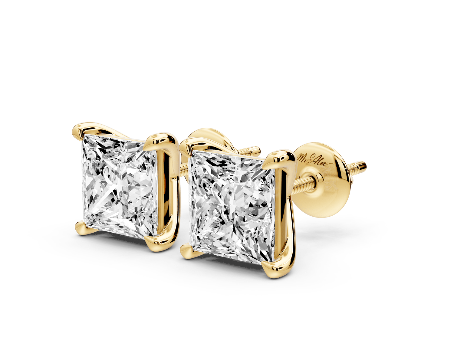 Aura - 5ct 14k yellow gold Princess - Cut Diamond Stud Earrings - Mr. Alex Jewelry