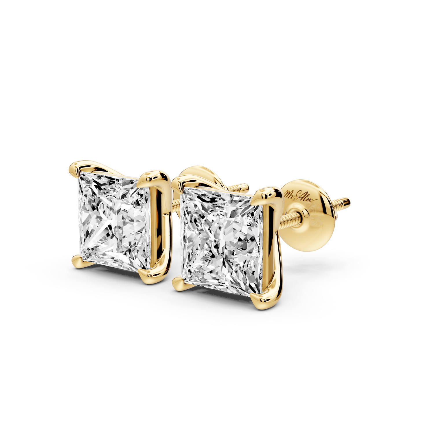 Aura - 5ct 14k yellow gold Princess - Cut Diamond Stud Earrings - Mr. Alex Jewelry