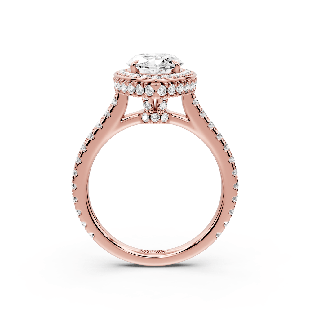 Beatrice - 2ct 14k rose gold marquise stone in rollover halo with diamond bridge and pavé engagement ring - Mr. Alex Jewelry