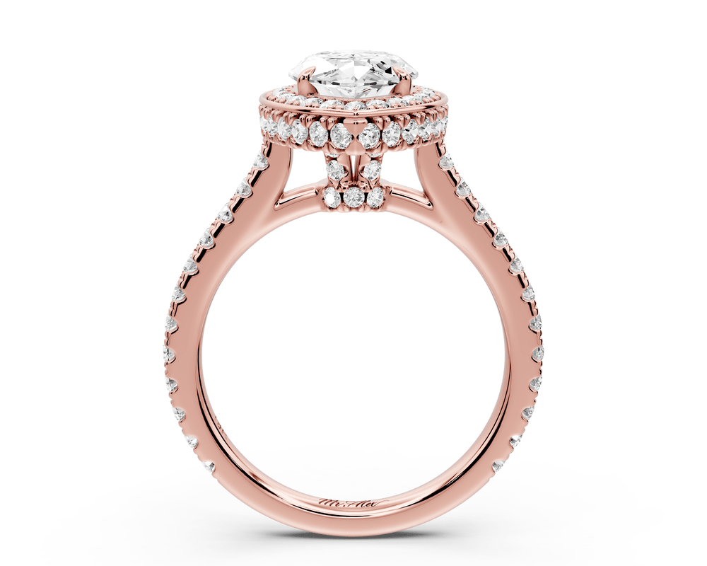 Beatrice - 2ct 14k rose gold marquise stone in rollover halo with diamond bridge and pavé engagement ring - Mr. Alex Jewelry