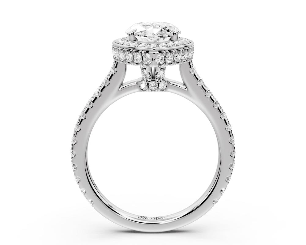 Beatrice - 2ct 14k white gold marquise stone in rollover halo with diamond bridge and pavé engagement ring - Mr. Alex Jewelry