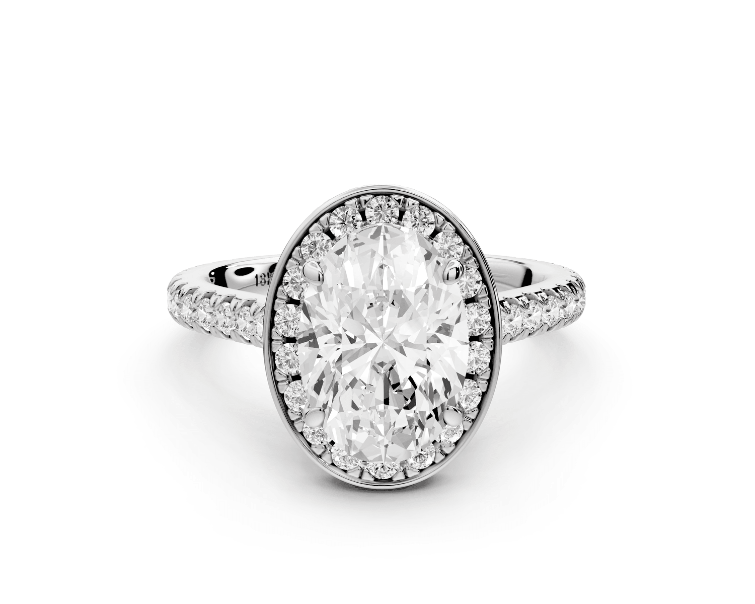Beatrice - 2ct 14k white gold oval stone in rollover halo with diamond bridge and pavé engagement ring - Mr. Alex Jewelry