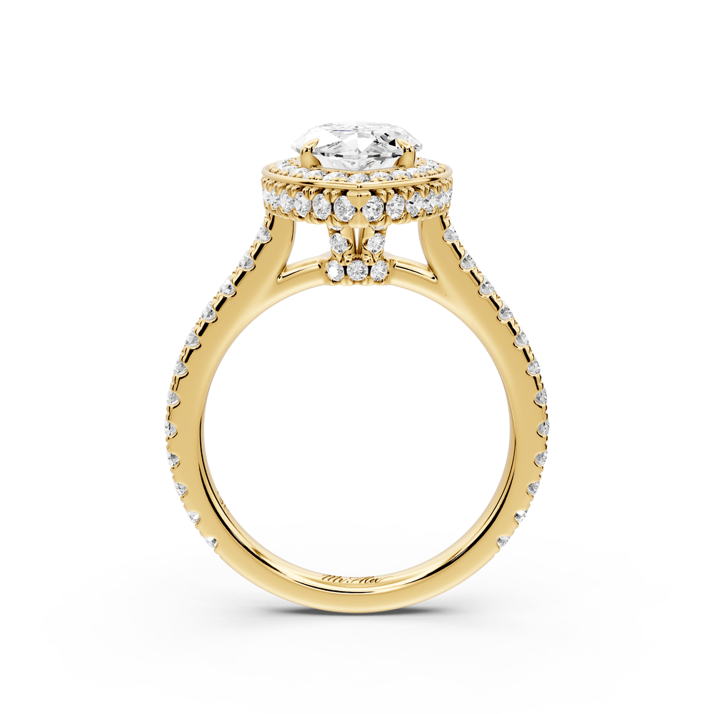 Beatrice - 2ct 14k yellow gold marquise stone in rollover halo with diamond bridge and pavé engagement ring - Mr. Alex Jewelry