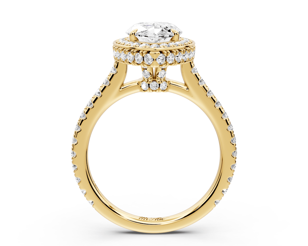Beatrice - 2ct 14k yellow gold marquise stone in rollover halo with diamond bridge and pavé engagement ring - Mr. Alex Jewelry