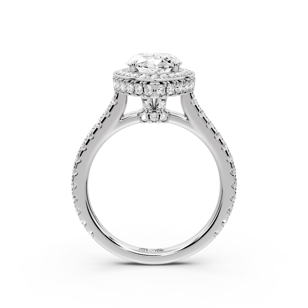 Beatrice - 2ct 18k white gold marquise stone in rollover halo with diamond bridge and pavé engagement ring - Mr. Alex Jewelry