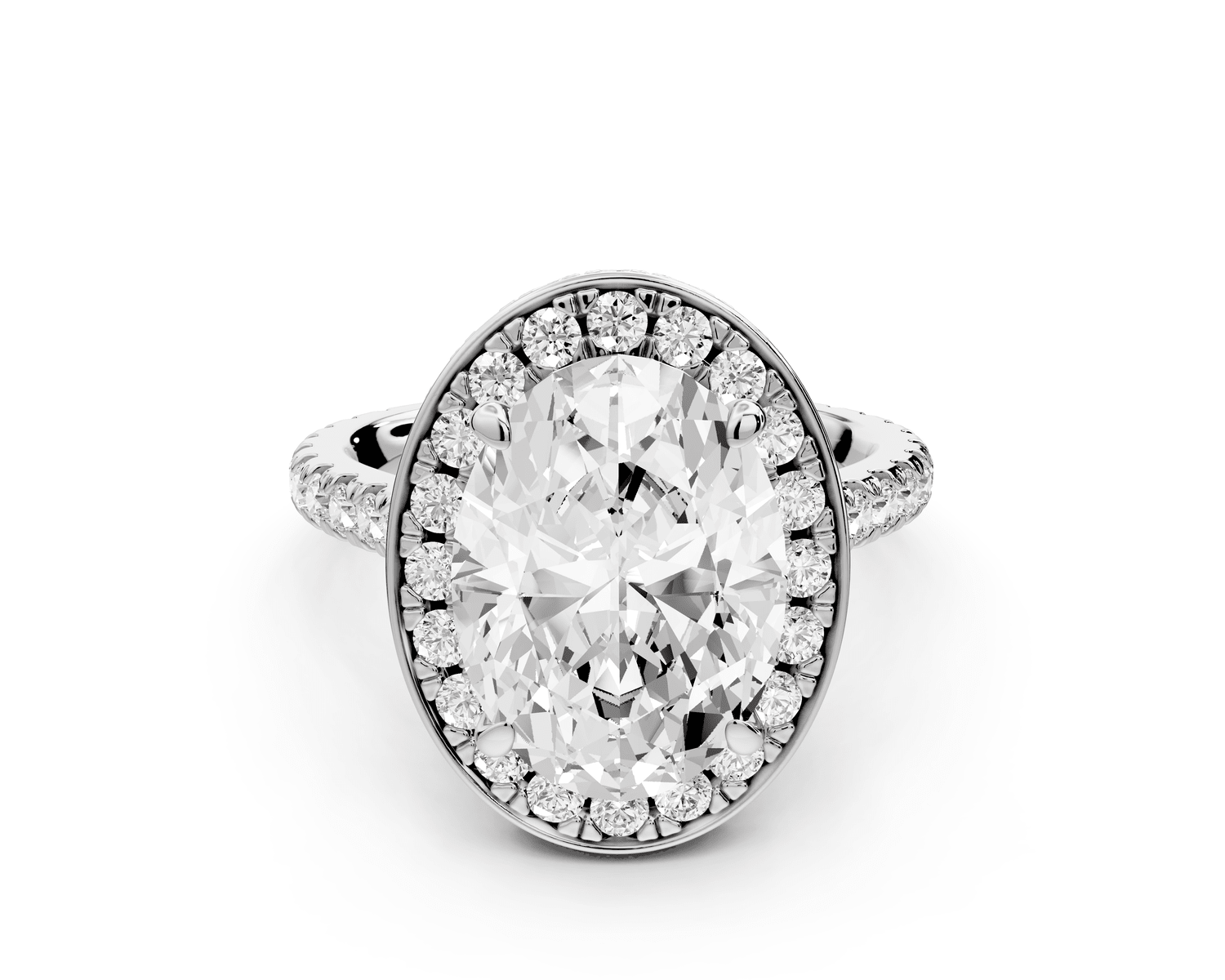 Beatrice - 4ct 18k white gold oval stone in rollover halo with diamond bridge and pavé engagement ring - Mr. Alex Jewelry