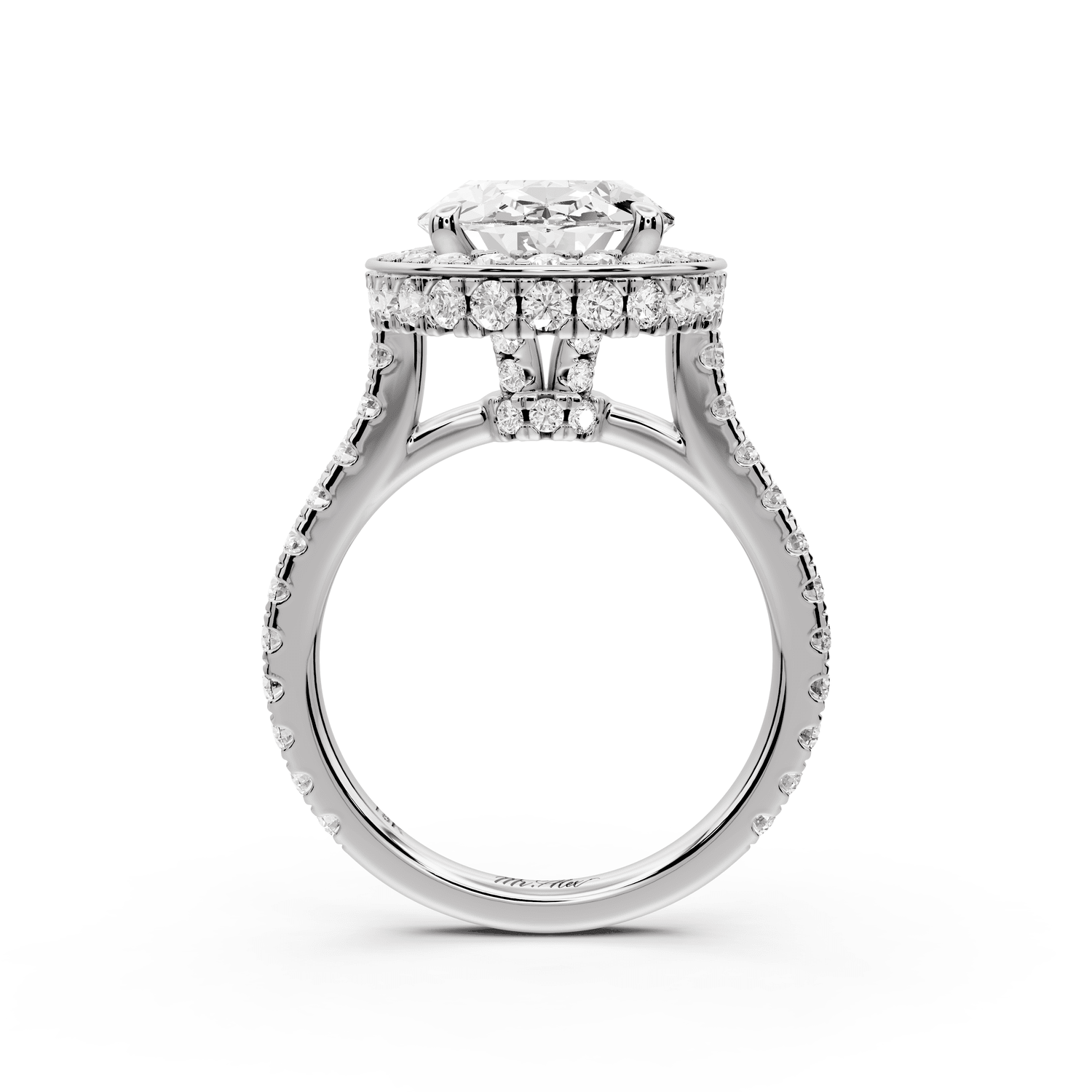 Beatrice - 4ct platinum oval stone in rollover halo with diamond bridge and pavé engagement ring - Mr. Alex Jewelry