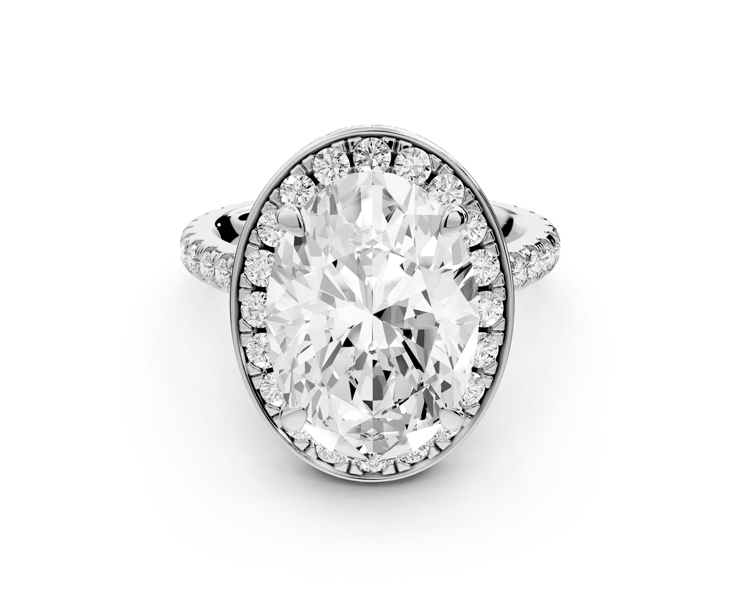 Beatrice - 5ct platinum oval stone in rollover halo with diamond bridge and pavé engagement ring - Mr. Alex Jewelry