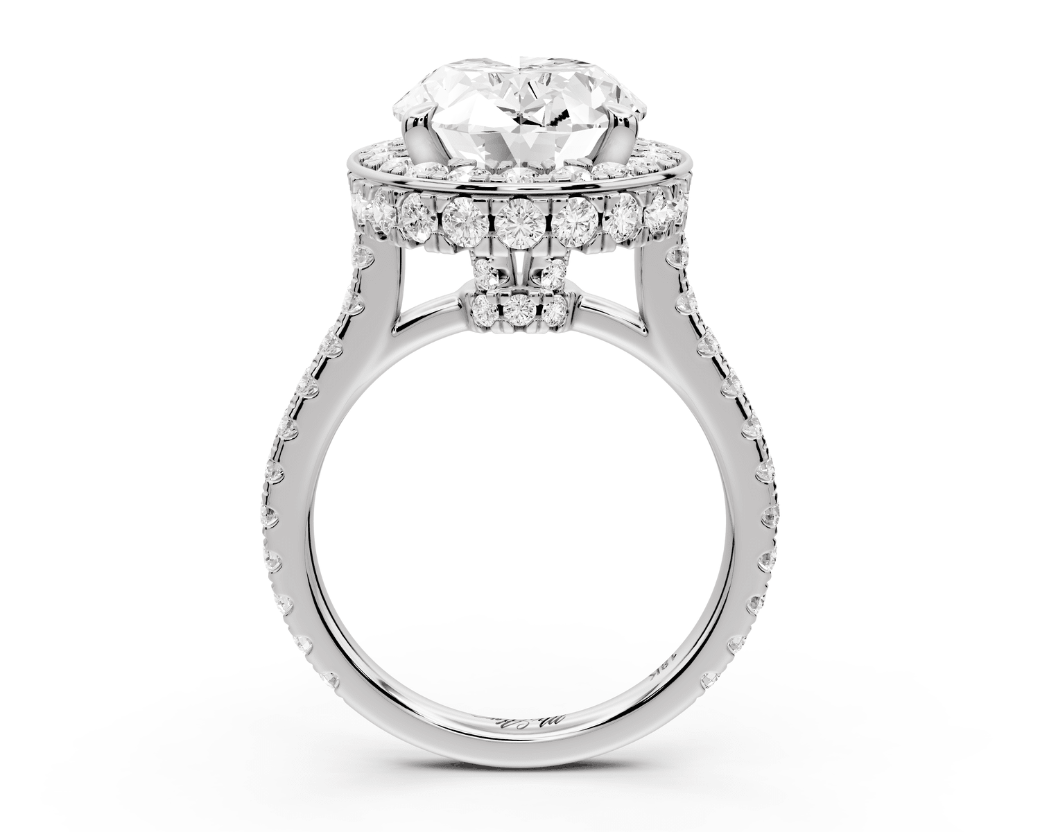Beatrice - 5ct platinum oval stone in rollover halo with diamond bridge and pavé engagement ring - Mr. Alex Jewelry