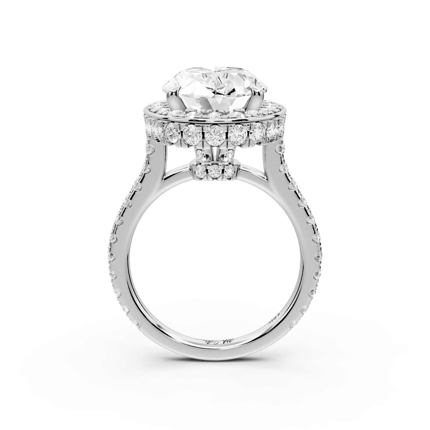 Beatrice - 5ct platinum oval stone in rollover halo with diamond bridge and pavé engagement ring - Mr. Alex Jewelry