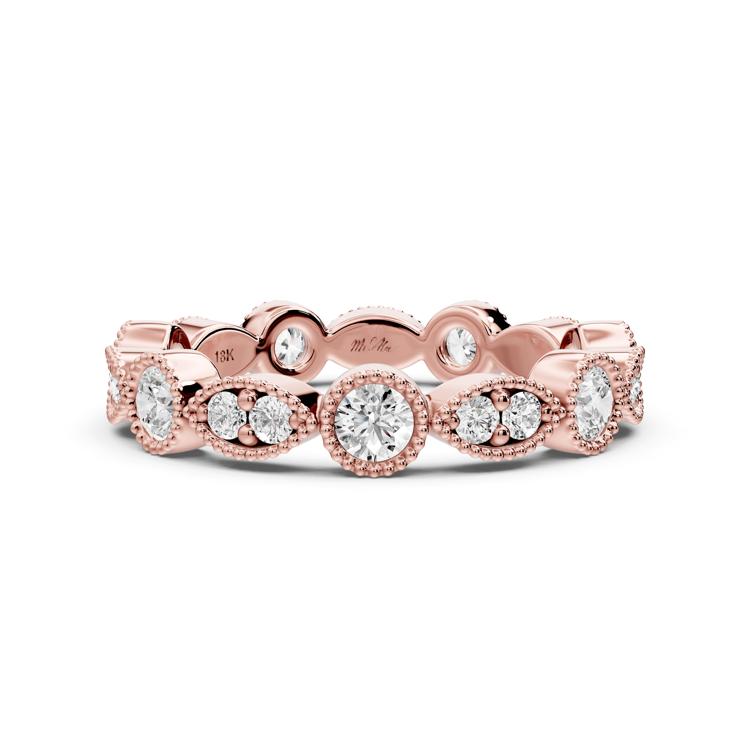 Belrose - 0.83ct 14k rose gold Vintage Milgrain Diamond Eternity Band Ring - Mr. Alex Jewelry