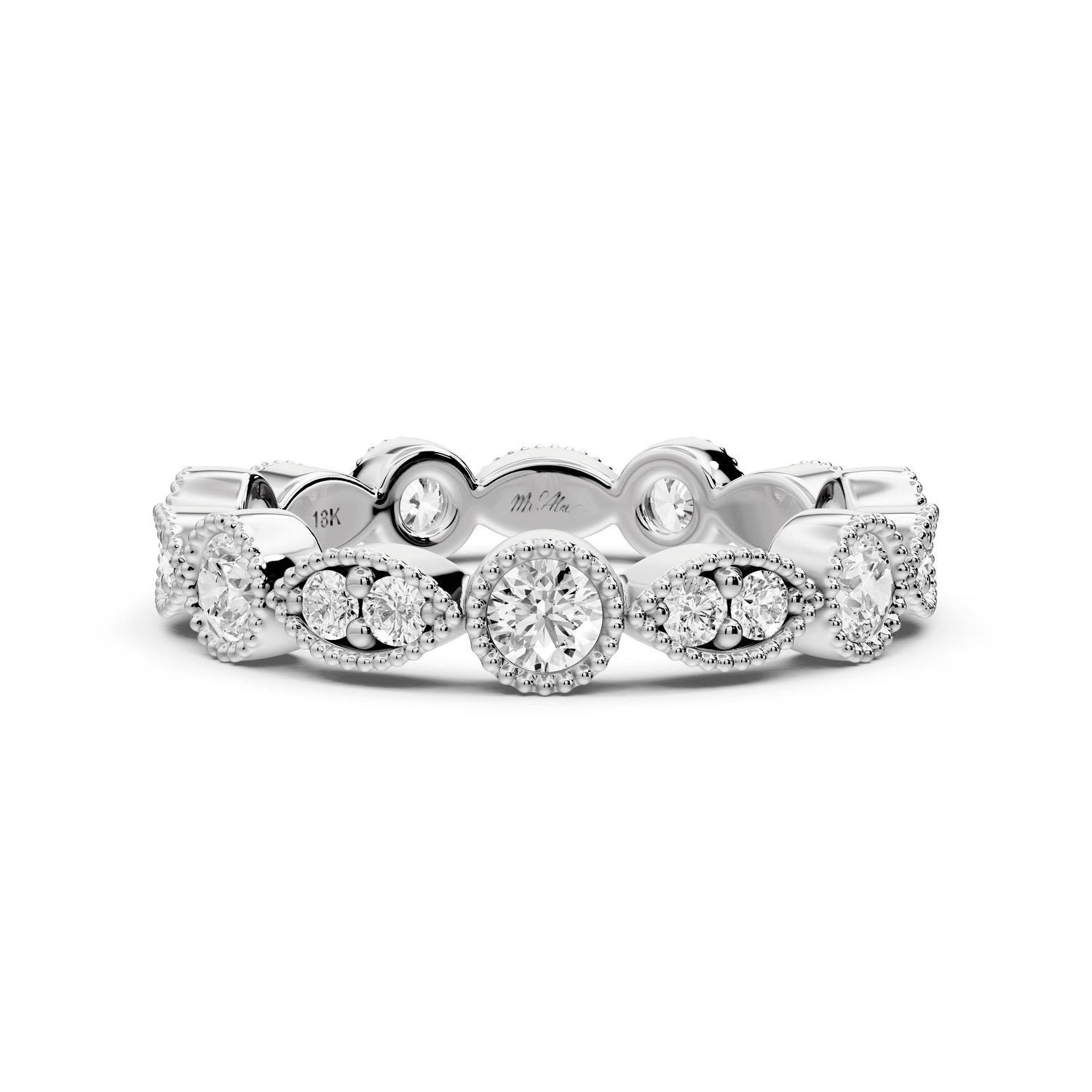 Belrose - 0.83ct 14k white gold Vintage Milgrain Diamond Eternity Band Ring - Mr. Alex Jewelry