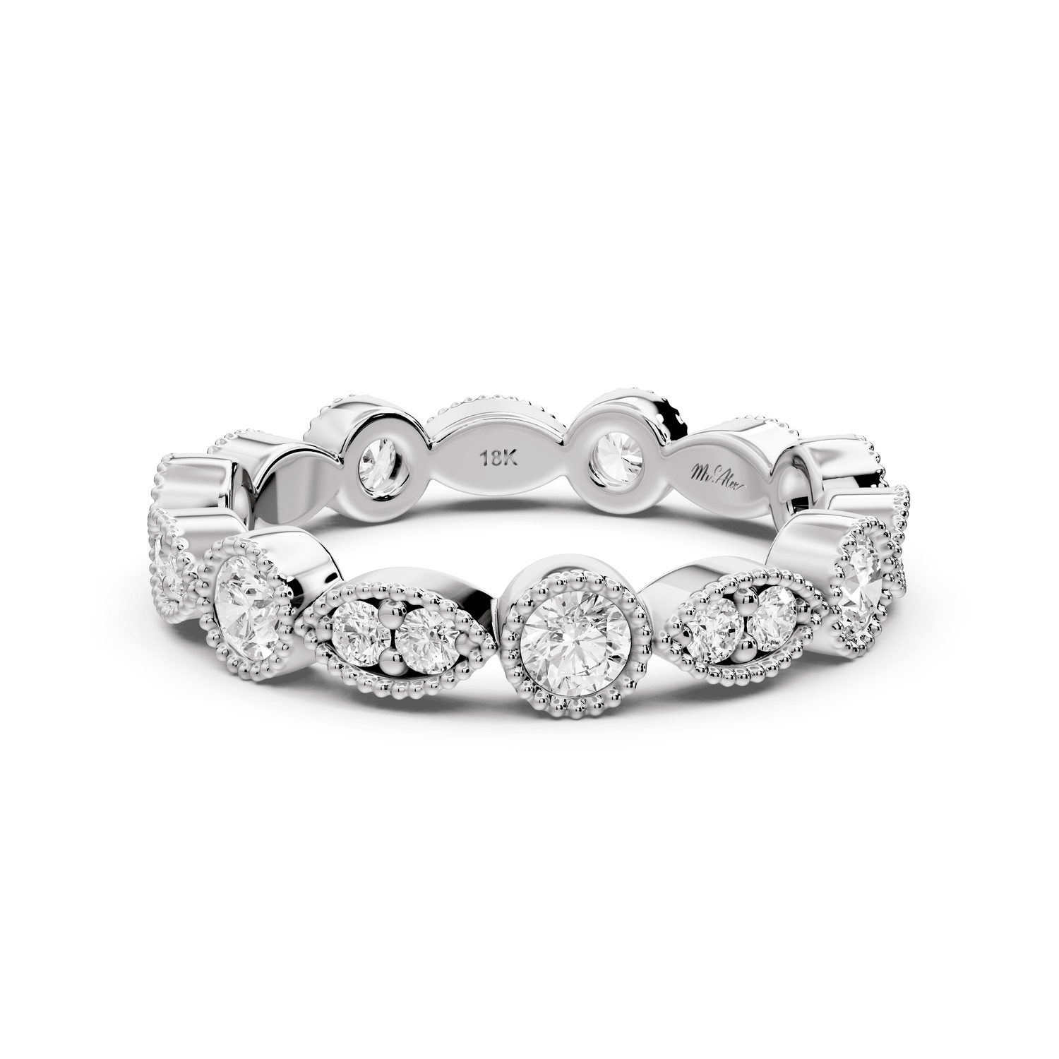 Belrose - 0.83ct 14k white gold Vintage Milgrain Diamond Eternity Band Ring - Mr. Alex Jewelry