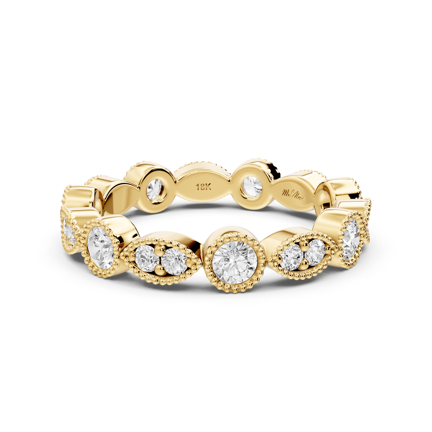 Belrose - 0.83ct 14k yellow gold Vintage Milgrain Diamond Eternity Band Ring - Mr. Alex Jewelry