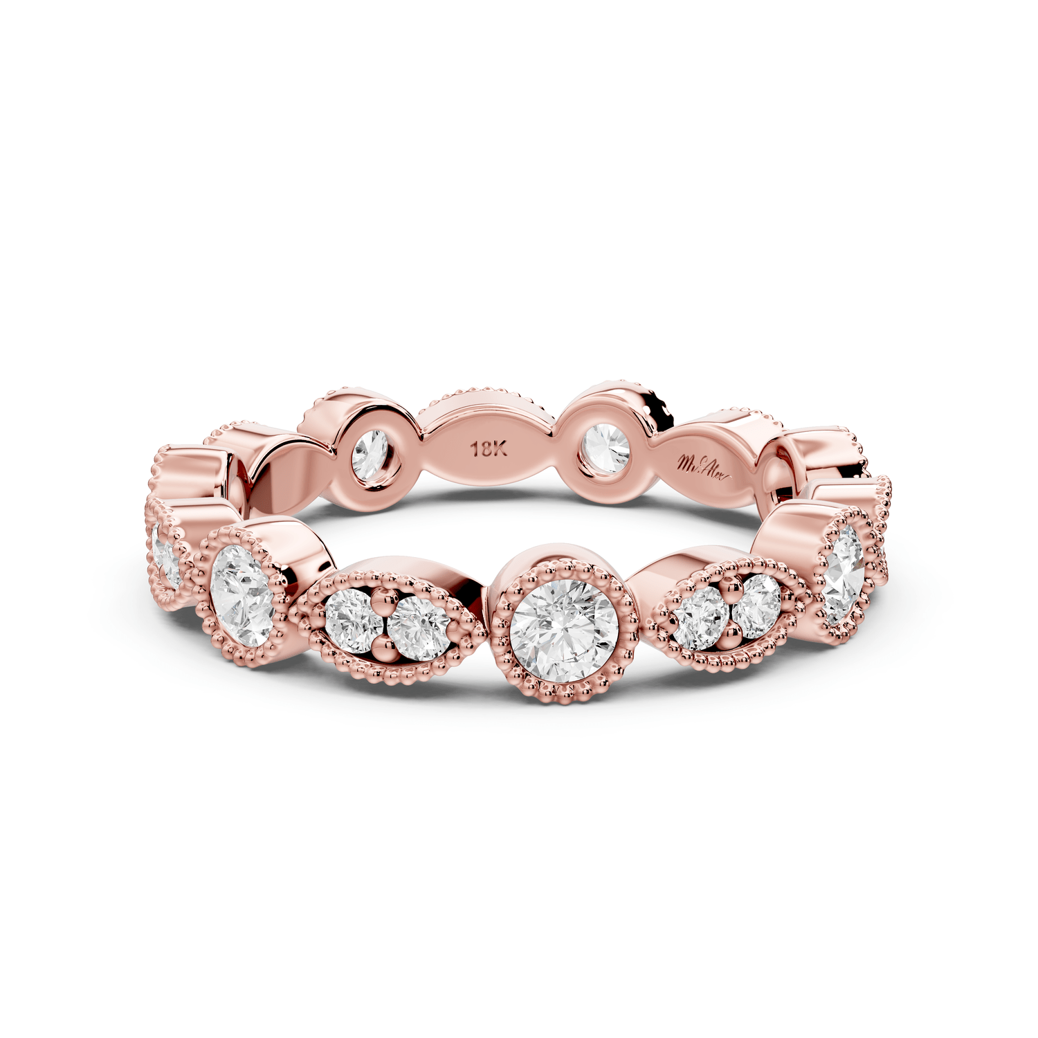 Belrose - 0.83ct 18k rose gold Vintage Milgrain Diamond Eternity Band Ring - Mr. Alex Jewelry