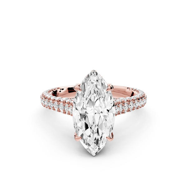 Bianca - 2ct 14k rose gold marquise Diamond hidden halo with a diamond crown and bridge rollover pave cathedral engagement ring - Mr. Alex Jewelry