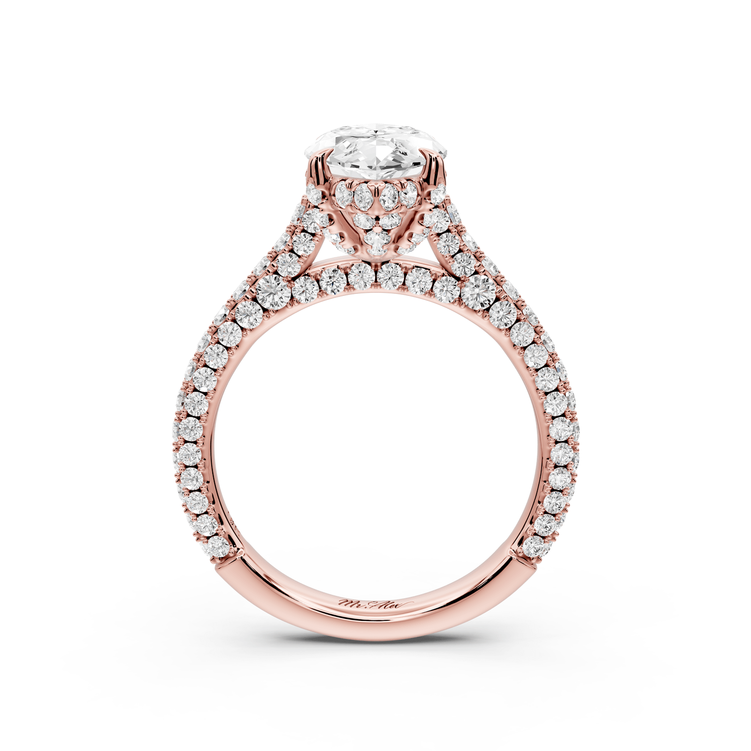 Bianca - 2ct 14k rose gold marquise Diamond hidden halo with a diamond crown and bridge rollover pave cathedral engagement ring - Mr. Alex Jewelry