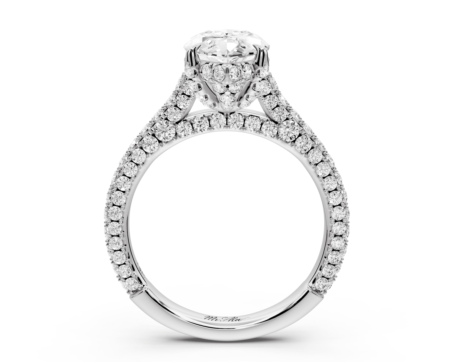 Bianca - 2ct 14k white gold marquise Diamond hidden halo with a diamond crown and bridge rollover pave cathedral engagement ring - Mr. Alex Jewelry