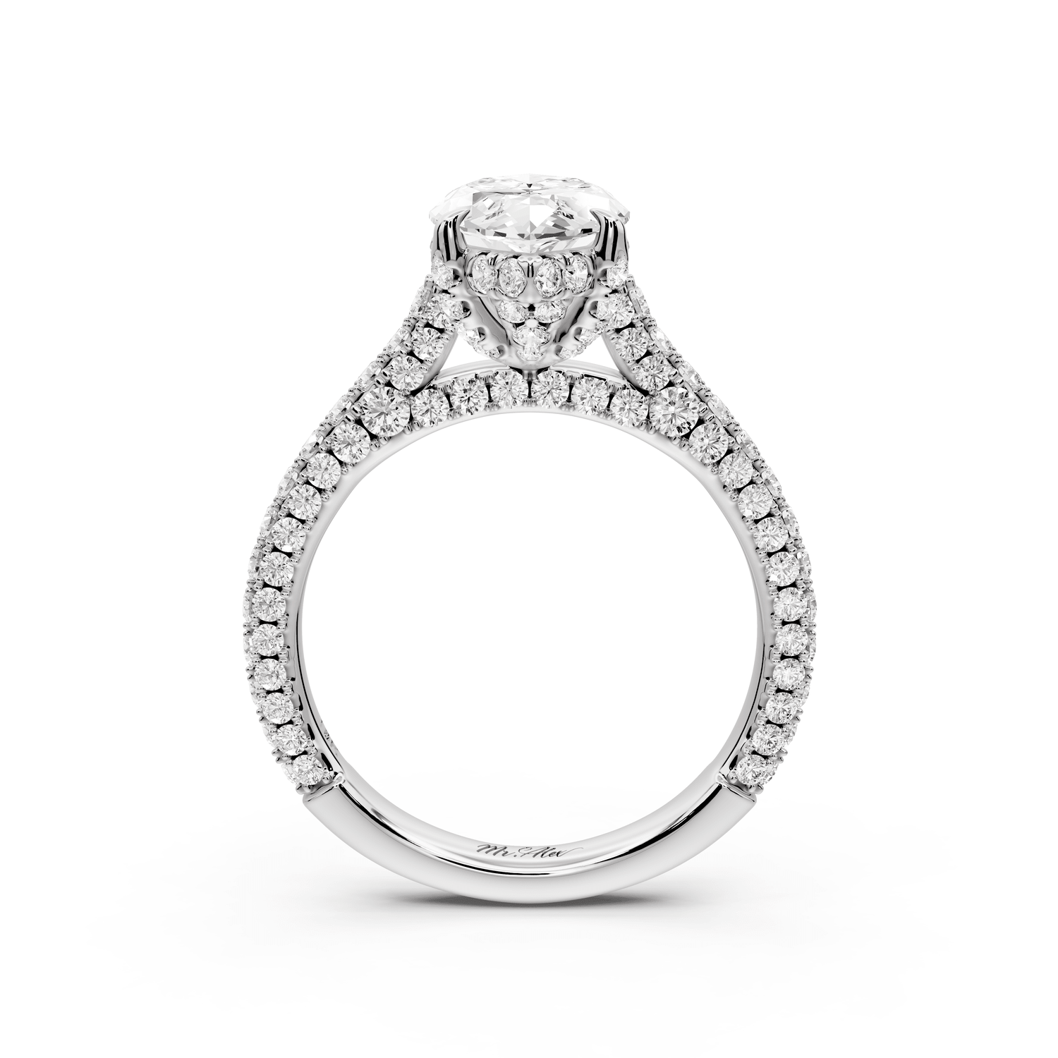 Bianca - 2ct 14k white gold marquise Diamond hidden halo with a diamond crown and bridge rollover pave cathedral engagement ring - Mr. Alex Jewelry