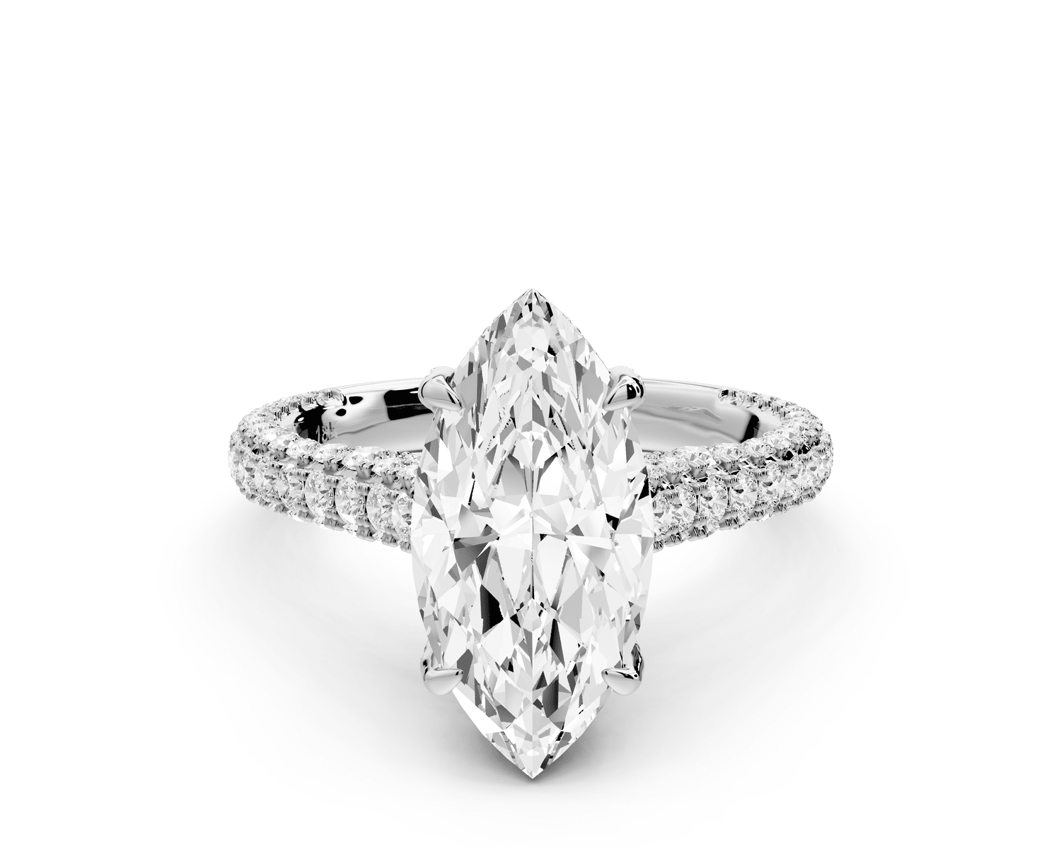 Bianca - 2ct 14k white gold marquise Diamond hidden halo with a diamond crown and bridge rollover pave cathedral engagement ring - Mr. Alex Jewelry