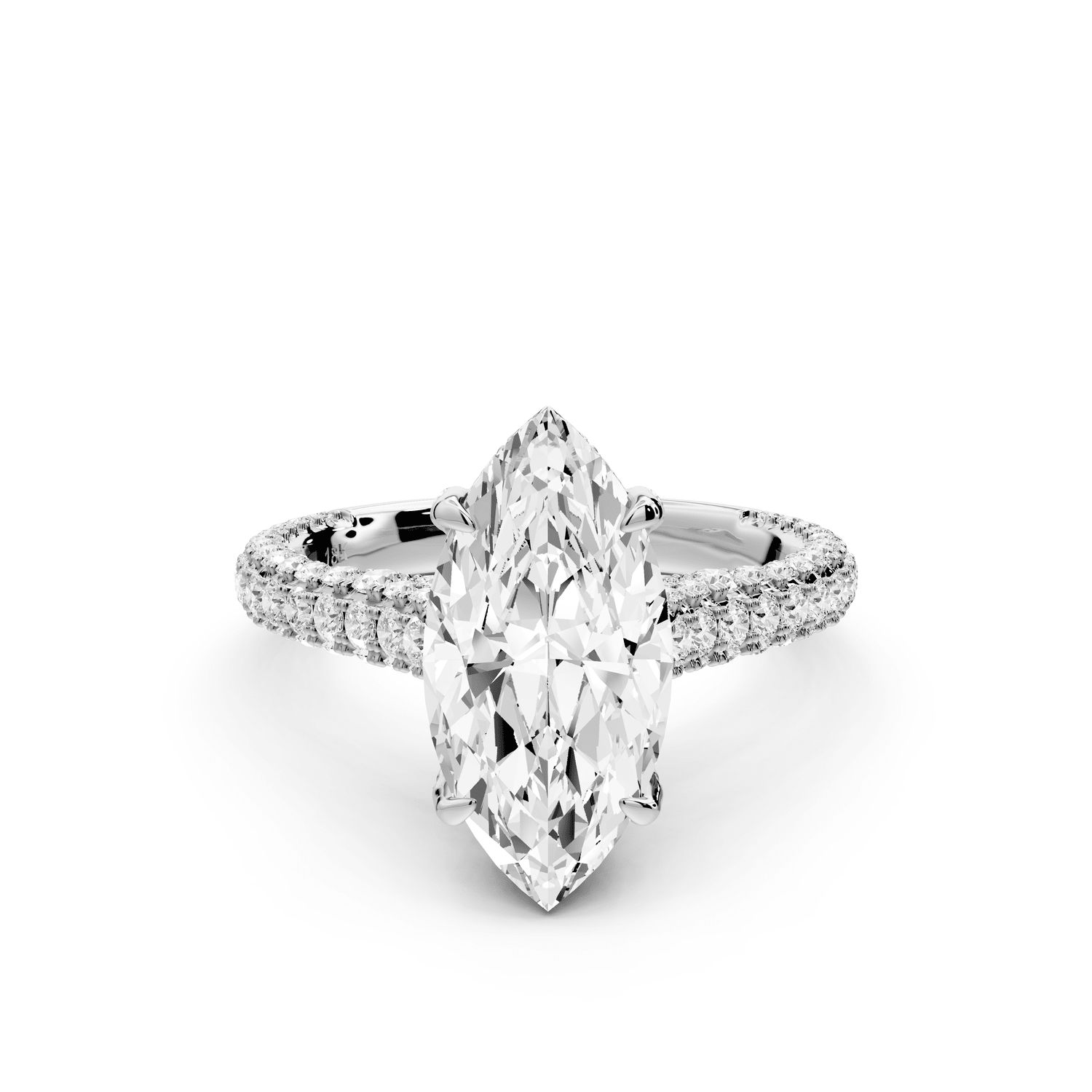 Bianca - 2ct 14k white gold marquise Diamond hidden halo with a diamond crown and bridge rollover pave cathedral engagement ring - Mr. Alex Jewelry